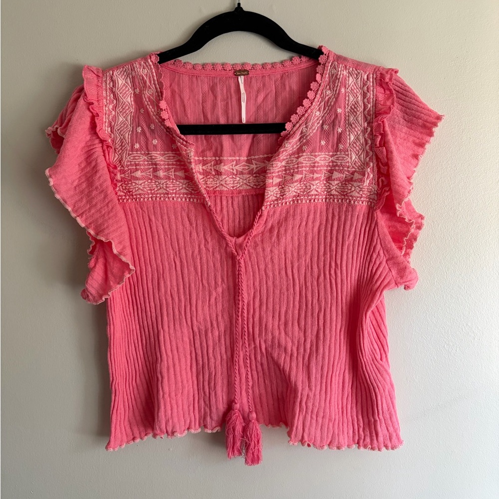 Free People Pink Ruffle Blouse